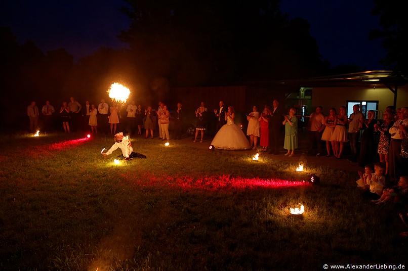 Hochzeitsfotograf Standesamt Magdeburg / Gartenhaus im Stadtpark - alle sind begeistert von der Feuershow