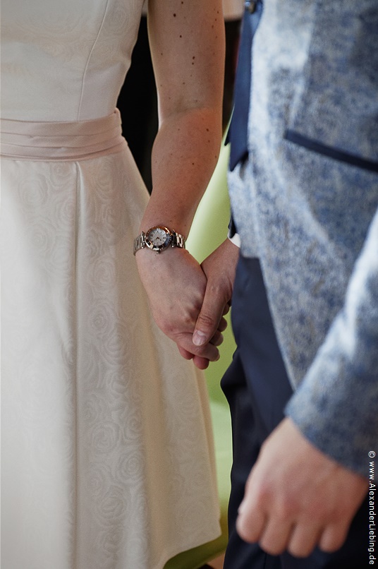 Hochzeit - standesamtliche Trauung Hochzeitsfotograf Standesamt Magdeburg / Elbelandhaus - Brautpaar hält sich an den Händen