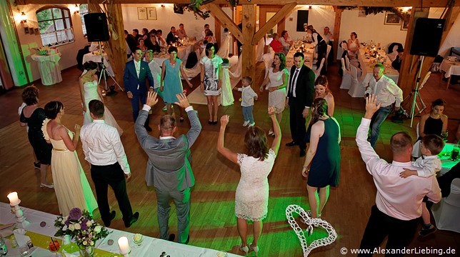 Hochzeitsfotograf Standesamt Barleben / Robinien-Hof Gommern - gelassene Stiimung zur Hochzeitsfeier: die Tanzfläche ist voll und alle feiern