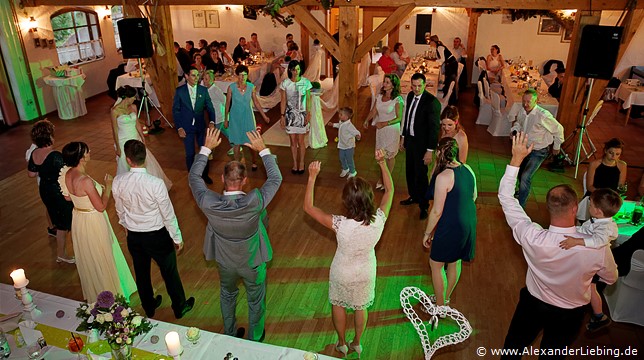 Hochzeit - Hochzeitsfeier Hochzeitsfotograf Standesamt Barleben / Robinien-Hof Gommern - gelassene Stiimung zur Hochzeitsfeier: die Tanzfläche ist voll und alle feiern